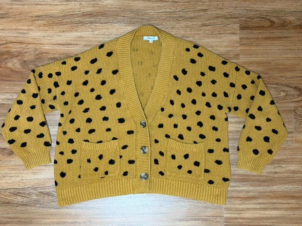 Madewell Hillview Cardigan Sweater Cotton Oversized Boxy Painted Spots - Medium